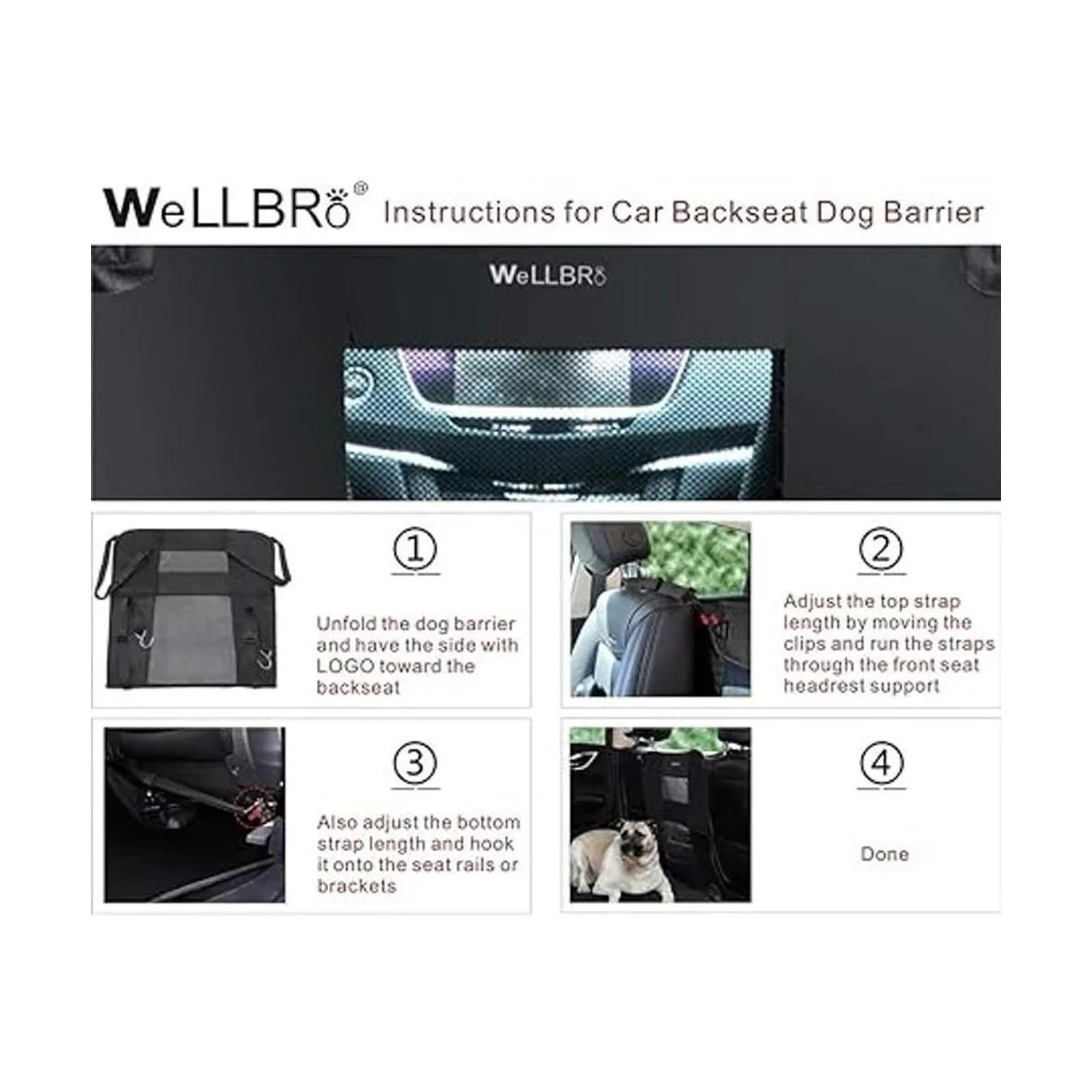 Barrera para asiento trasero de coche de perro Wellbro_7