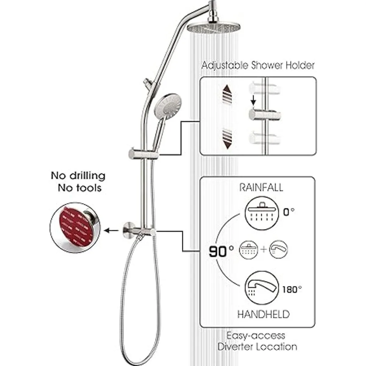 Cabezal de ducha de lluvia con spray de mano combo de dos_2