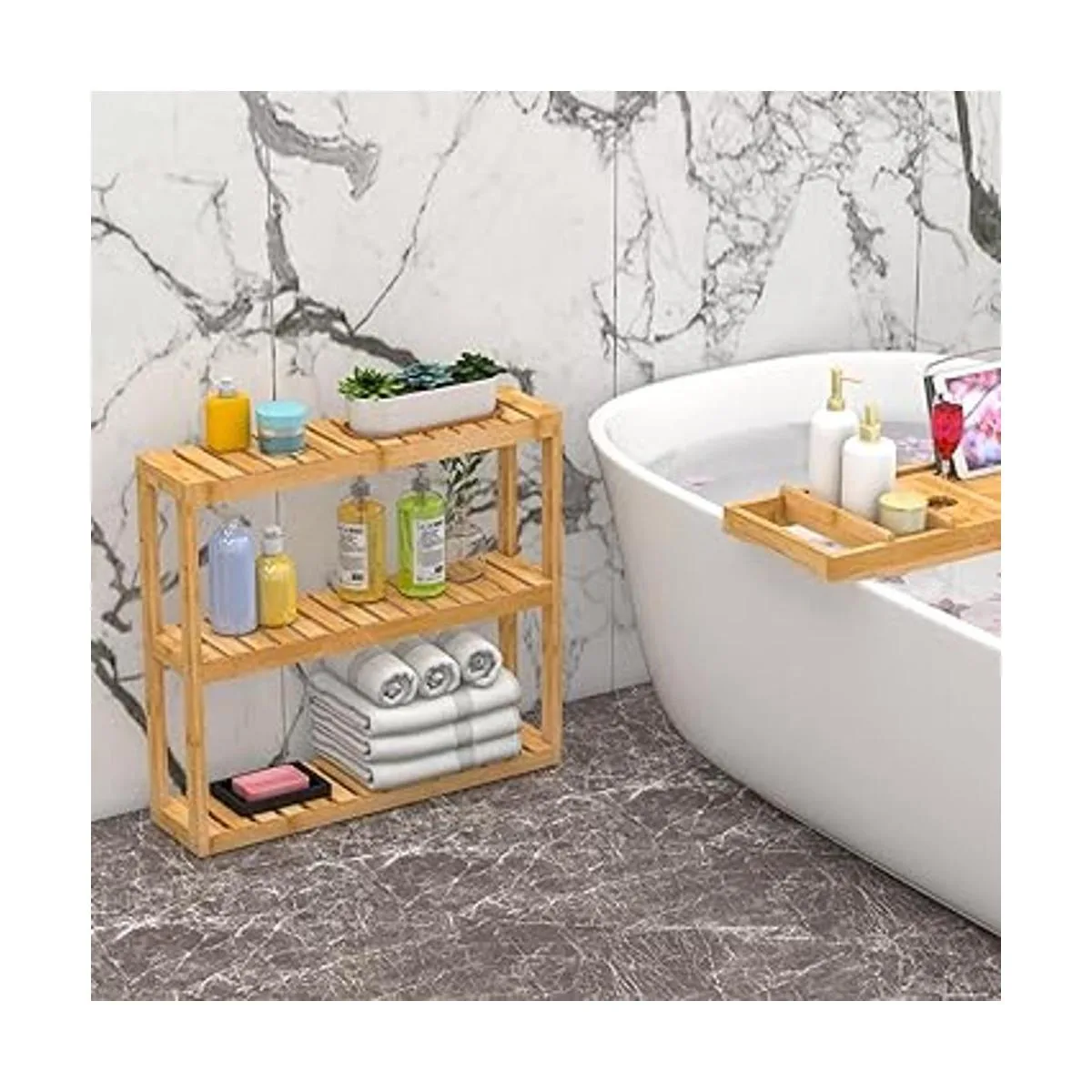 Estante Domax de bambú para baño 3 niveles de montaje en_4