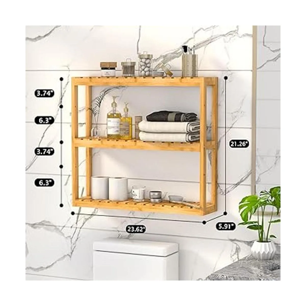 Estante Domax de bambú para baño 3 niveles de montaje en_3
