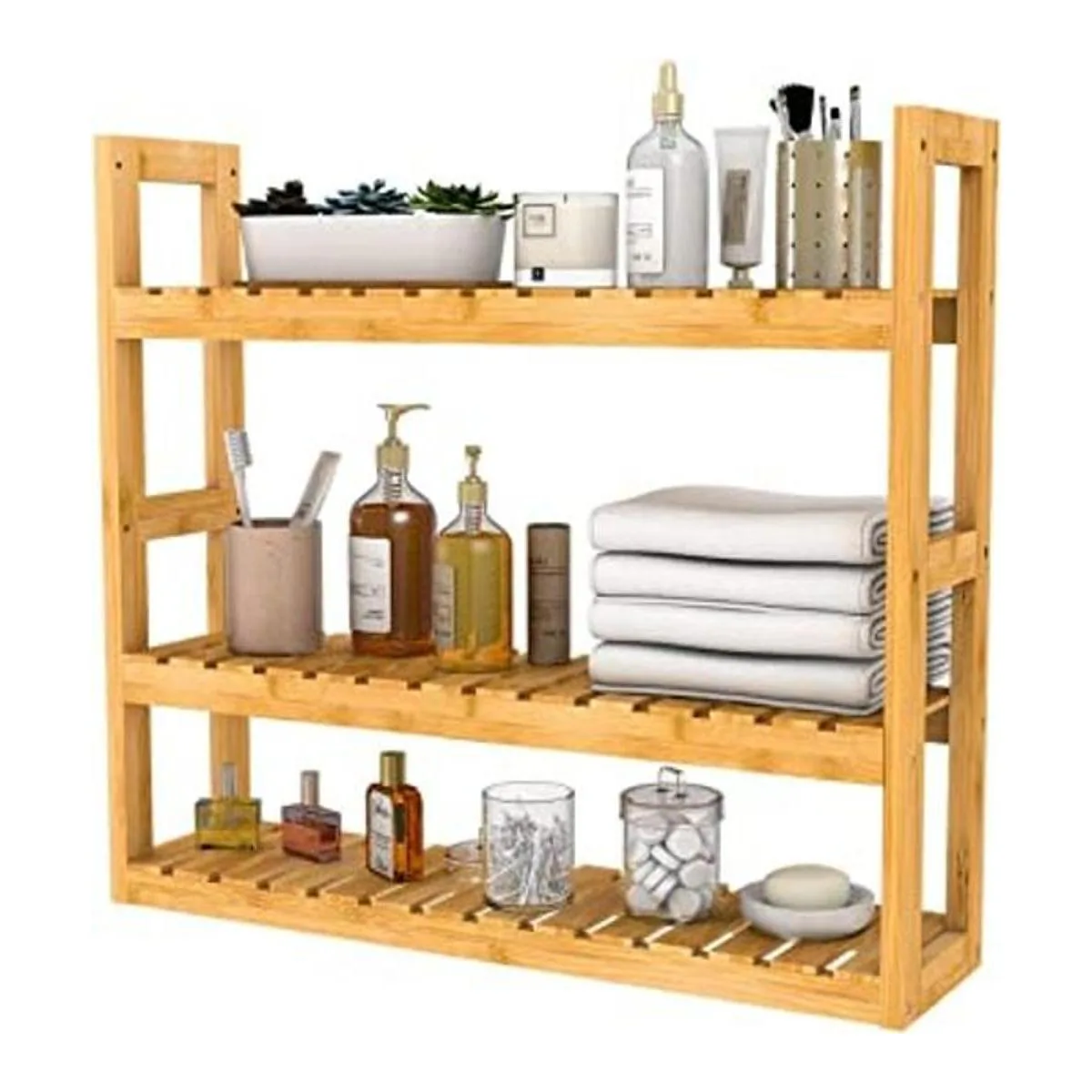 Estante Domax de bambú para baño 3 niveles de montaje en_1