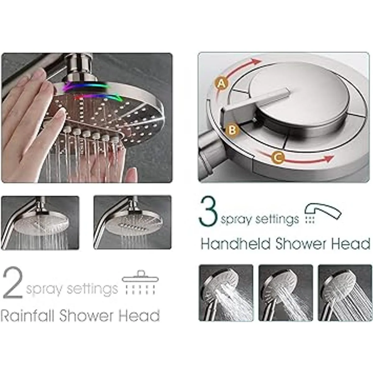 Cabezal de ducha de lluvia con spray de mano combo de dos_4