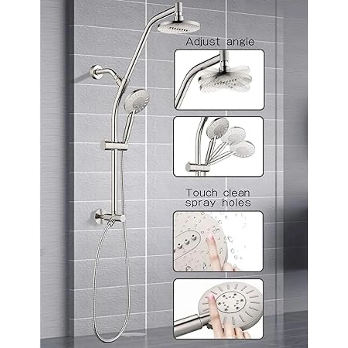 Cabezal de ducha de lluvia con spray de mano combo de dos_3