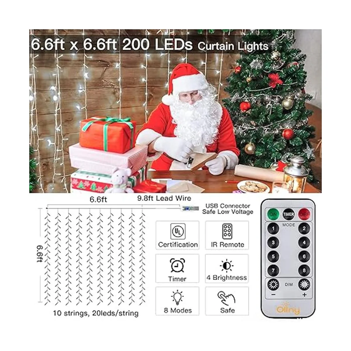 Ollny cortina con tiras de luces de Navidad luces_3