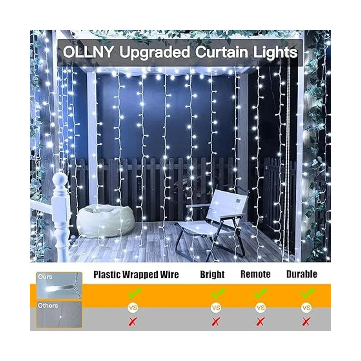 Ollny cortina con tiras de luces de Navidad luces_2