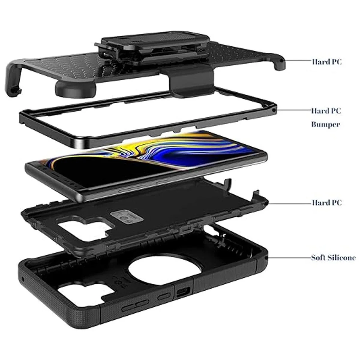 Fingic Funda protectora híbrida 4 en 1 para Samsung Note_3