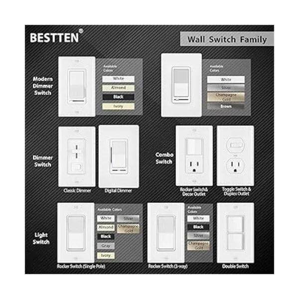 BESTTEN Interruptor de luz de pared decorativo de 3 vías_4