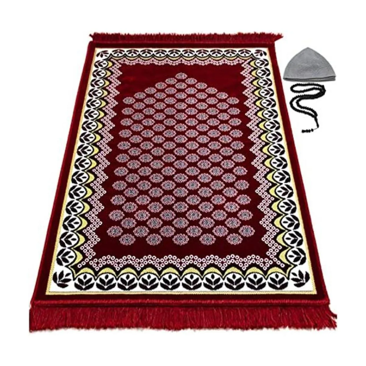 Modefa Alfombra de oración libre con gorro y cuentas de_1