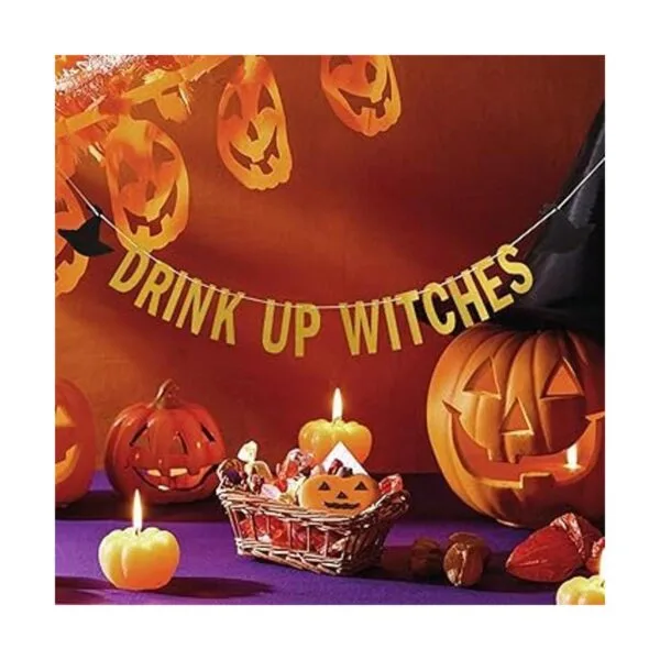 Banner de brujas de bebida dorada con brillantina_4