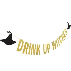 Banner de brujas de bebida dorada con brillantina_2