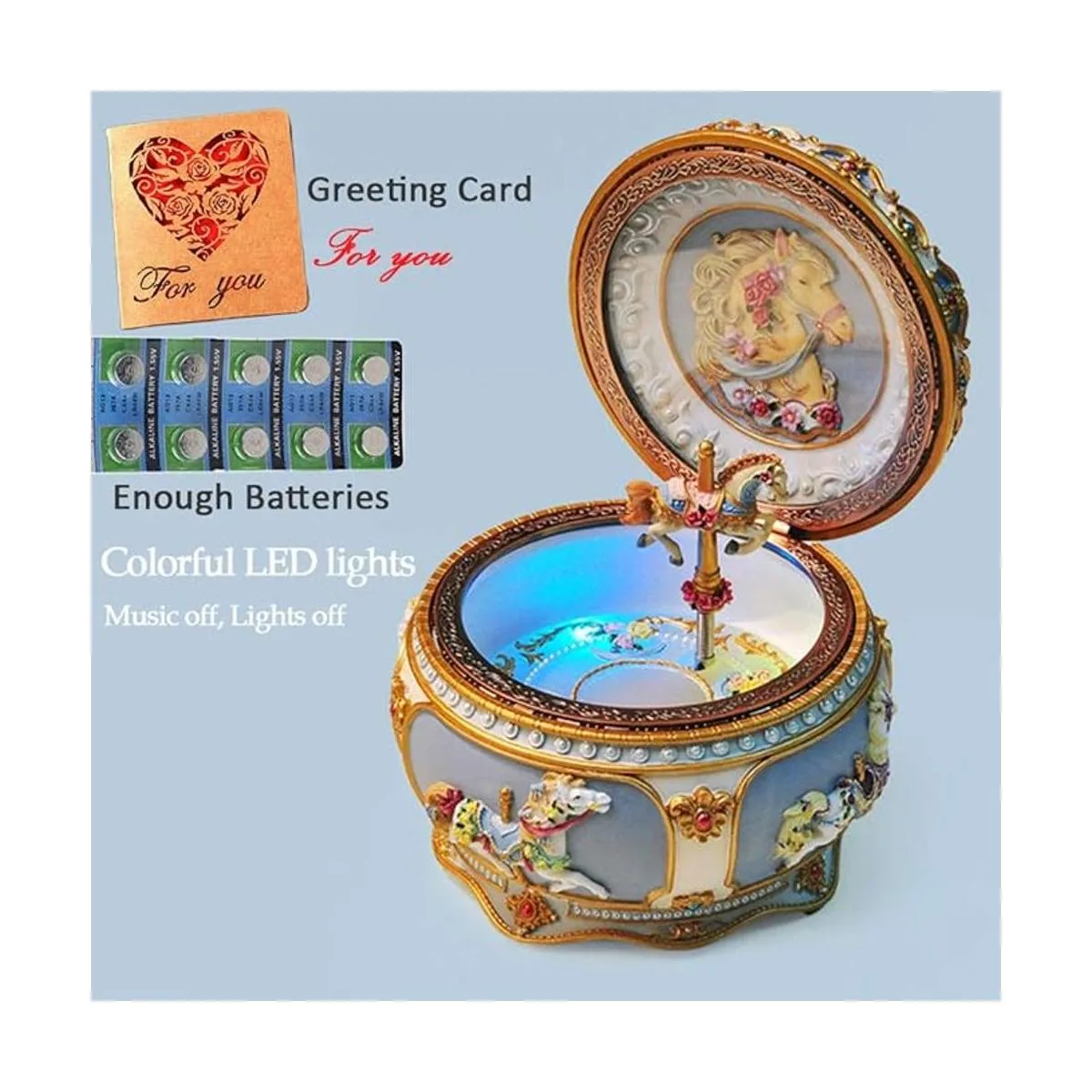 Briskfeel Caja de música clásica de carrusel con luces LED_4