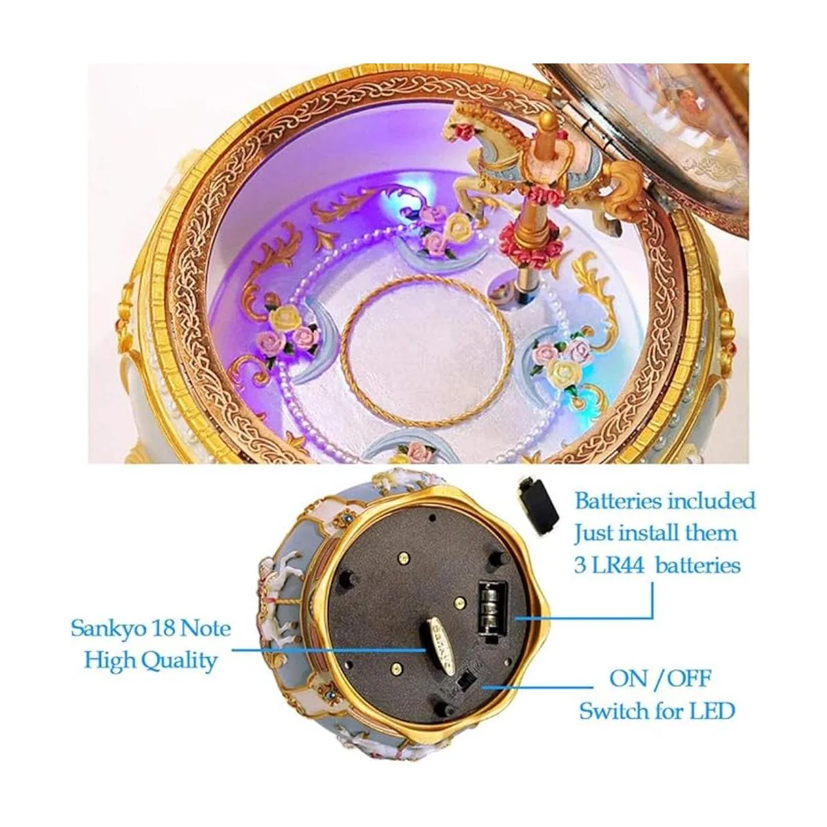 Briskfeel Caja de música clásica de carrusel con luces LED_5