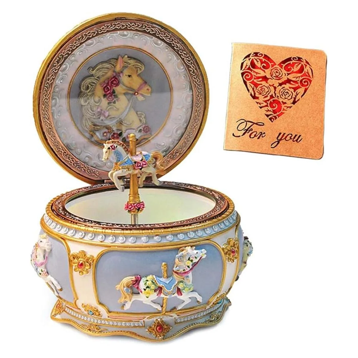 Briskfeel Caja de música clásica de carrusel con luces LED_1