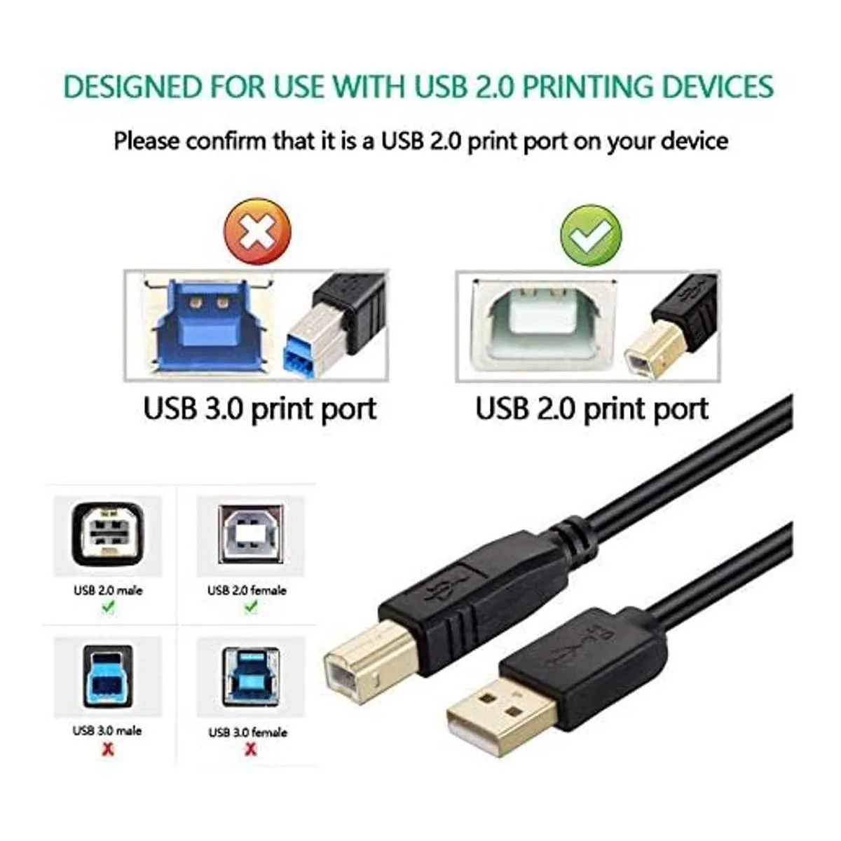 Cable de impresora NC XQIN USB 2.0 de 20 pies cable de_3
