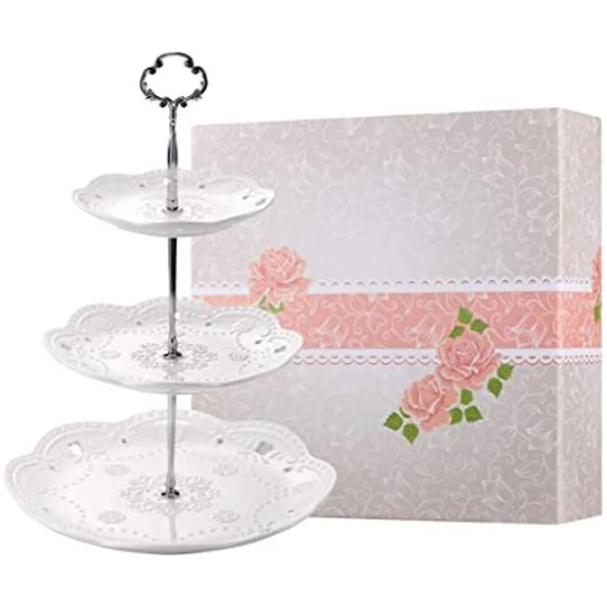 BonNoces Soporte para pasteles de porcelana con diseño en_1