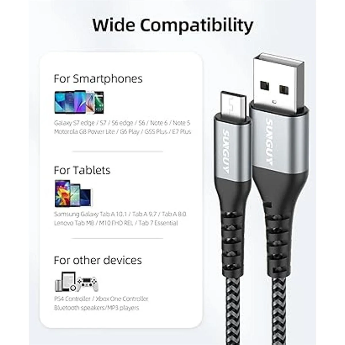 SUNGUY Cable micro USB de 1 pie paquete de 3 unidades_2