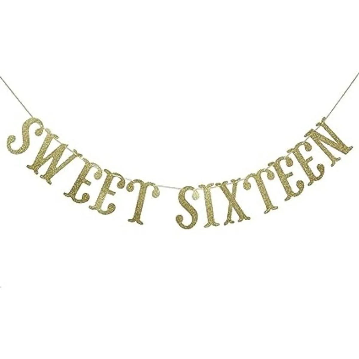 Sweet Sixteen Banner de cumpleaños con purpurina dorada_1