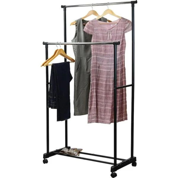 Perchero de ropa con doble barral portátil para prendas de_4