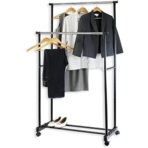 Perchero de ropa con doble barral portátil para prendas de_3