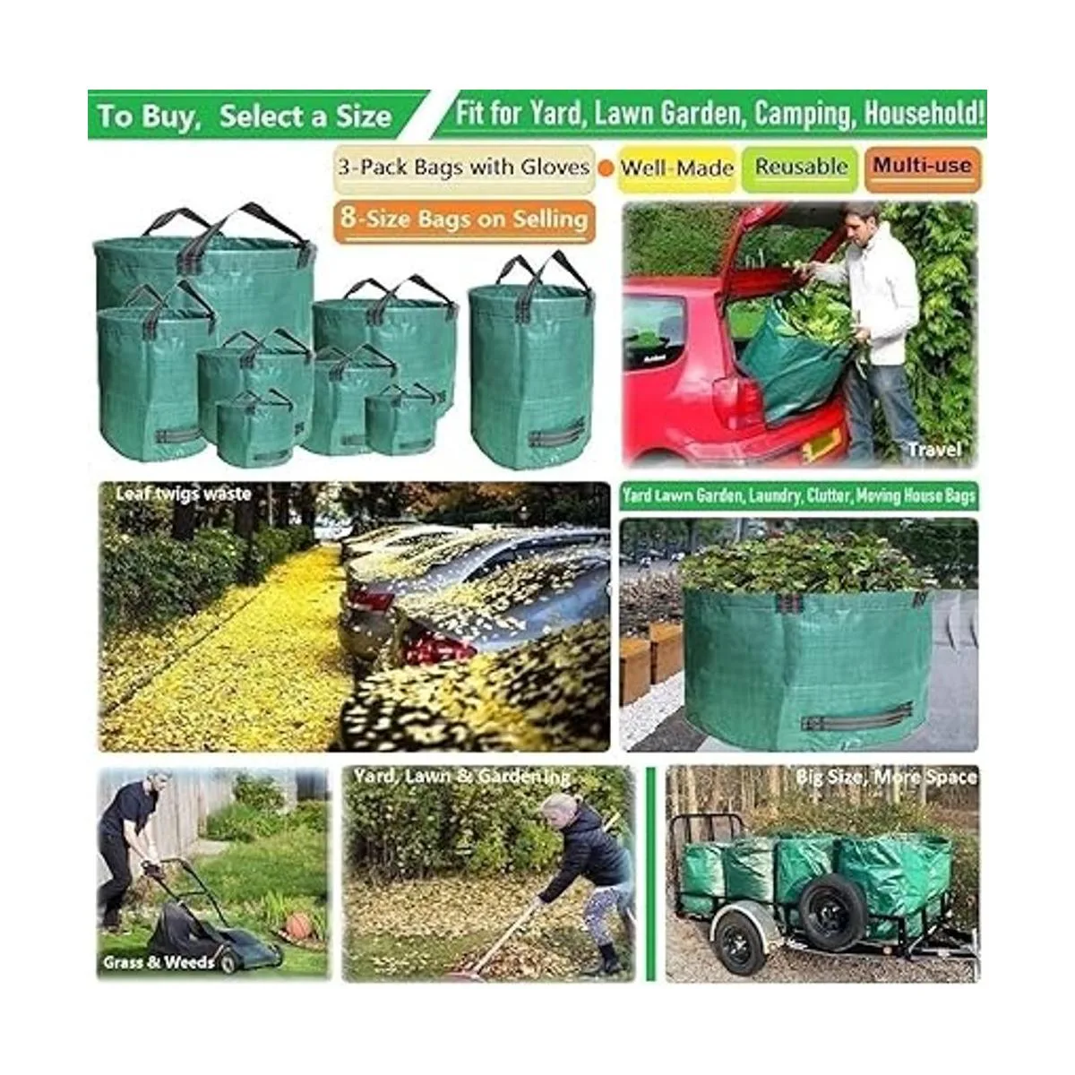 Paquete de 3 bolsas profesionales de jardín de césped de_2