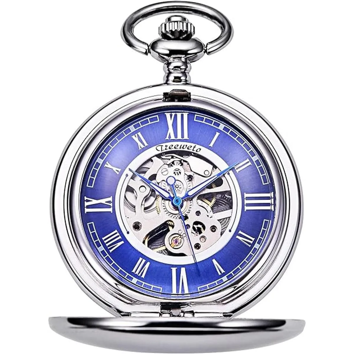 TREEWETO Reloj de bolsillo liso doble serie esqueleto_1