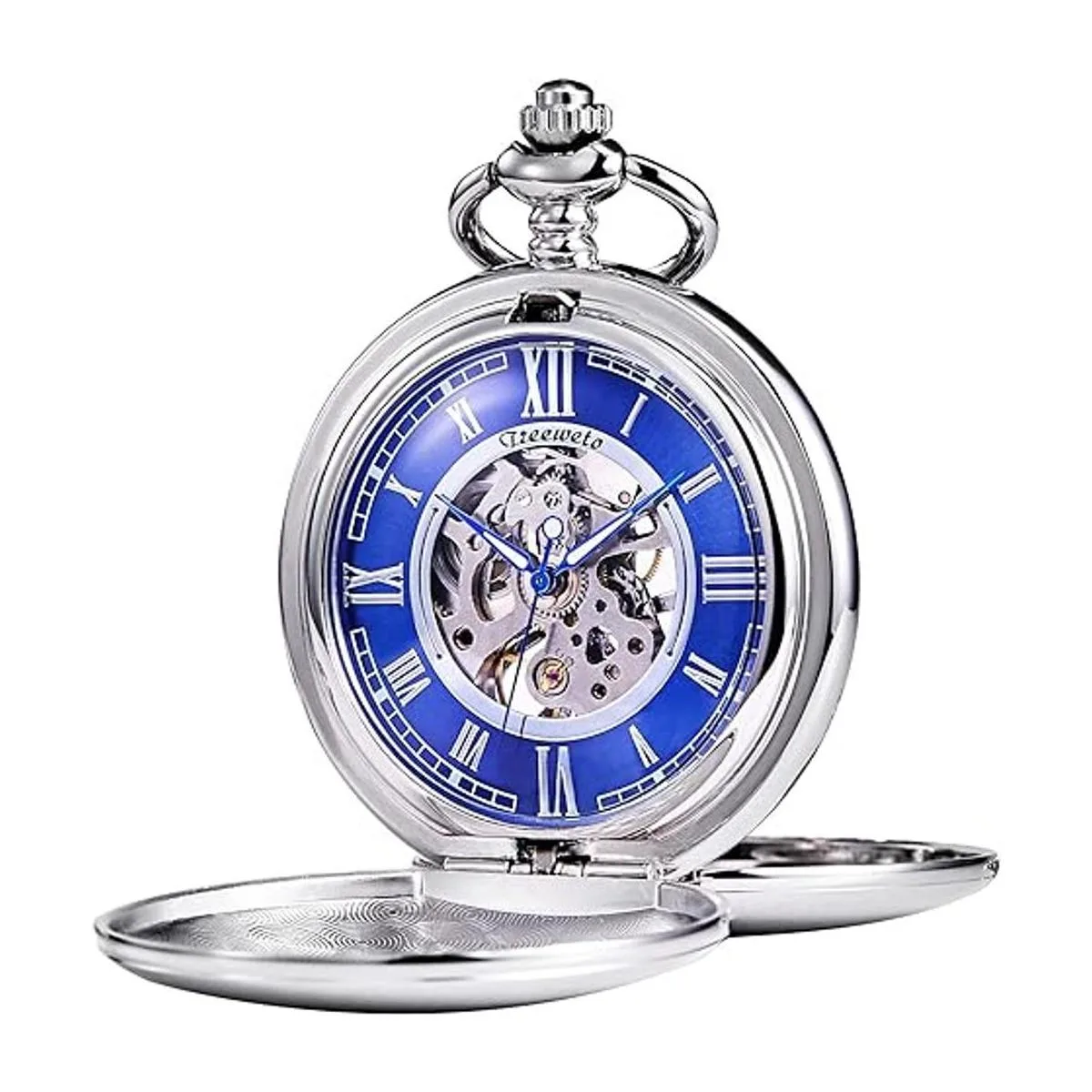 TREEWETO Reloj de bolsillo liso doble serie esqueleto_2
