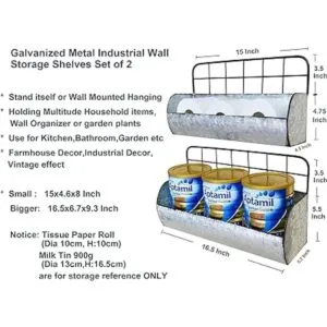 ShabbyDecor Juego de 2 estantes de metal galvanizado_7