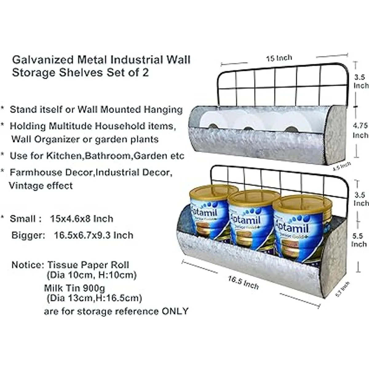 ShabbyDecor Juego de 2 estantes de metal galvanizado_3