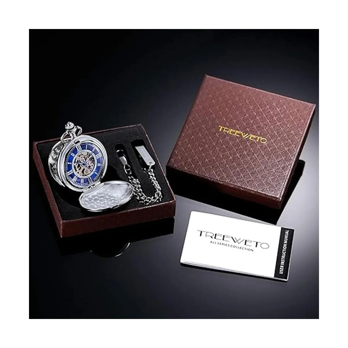 TREEWETO Reloj de bolsillo liso doble serie esqueleto_5