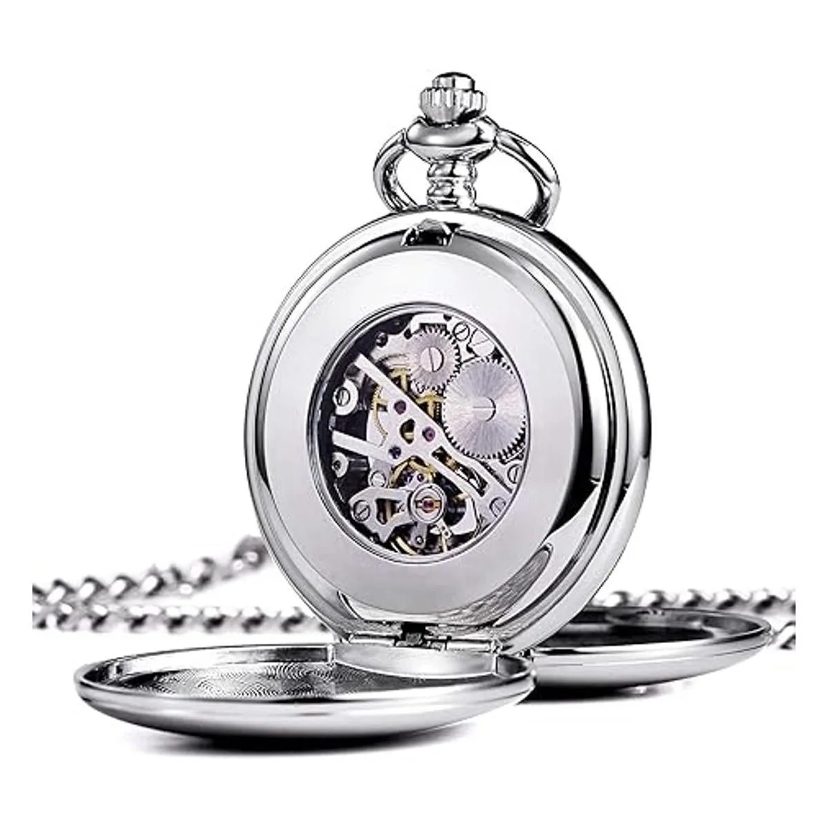 TREEWETO Reloj de bolsillo liso doble serie esqueleto_3