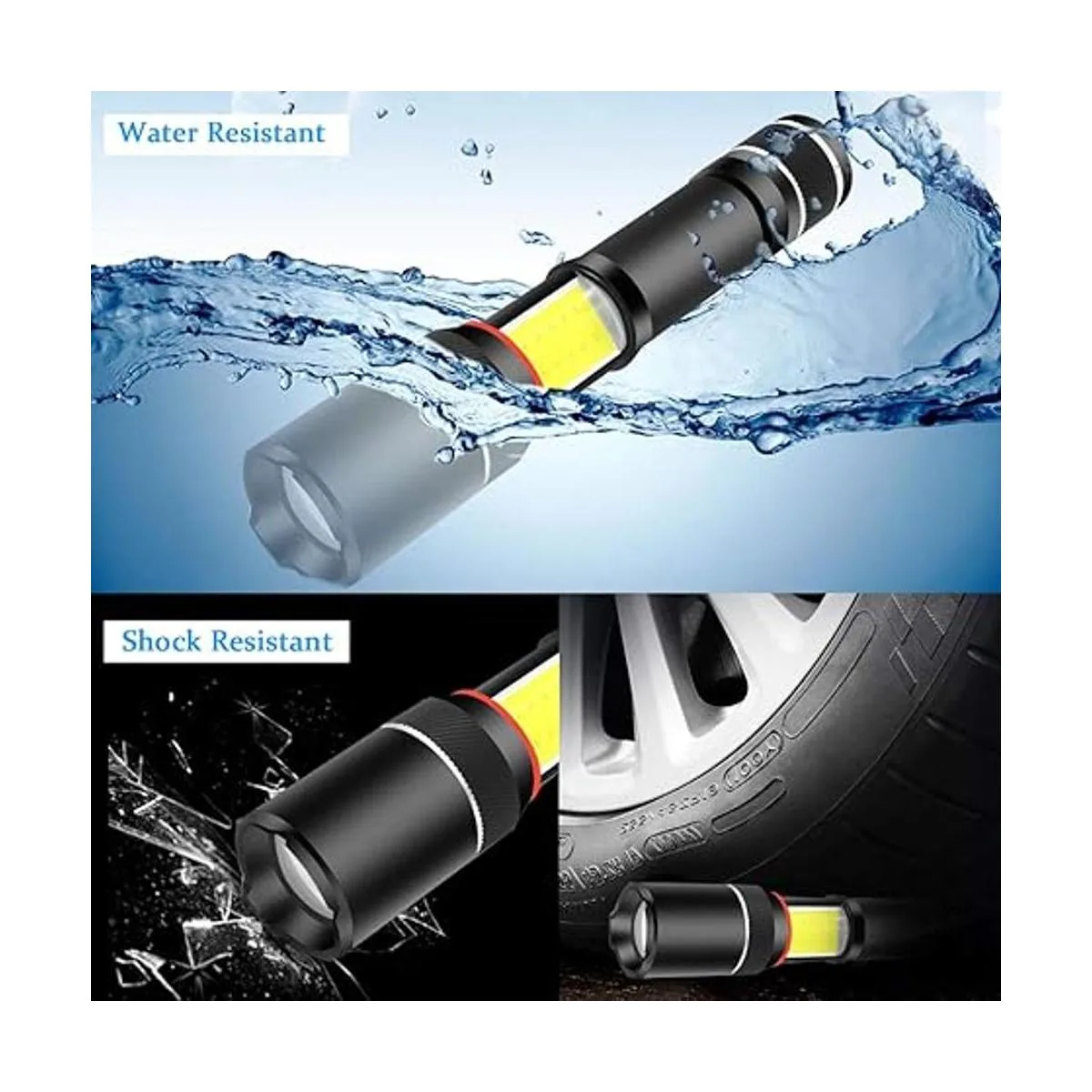 Linterna LED XML T6 5000 Lux COB con zoom y base magnética_3