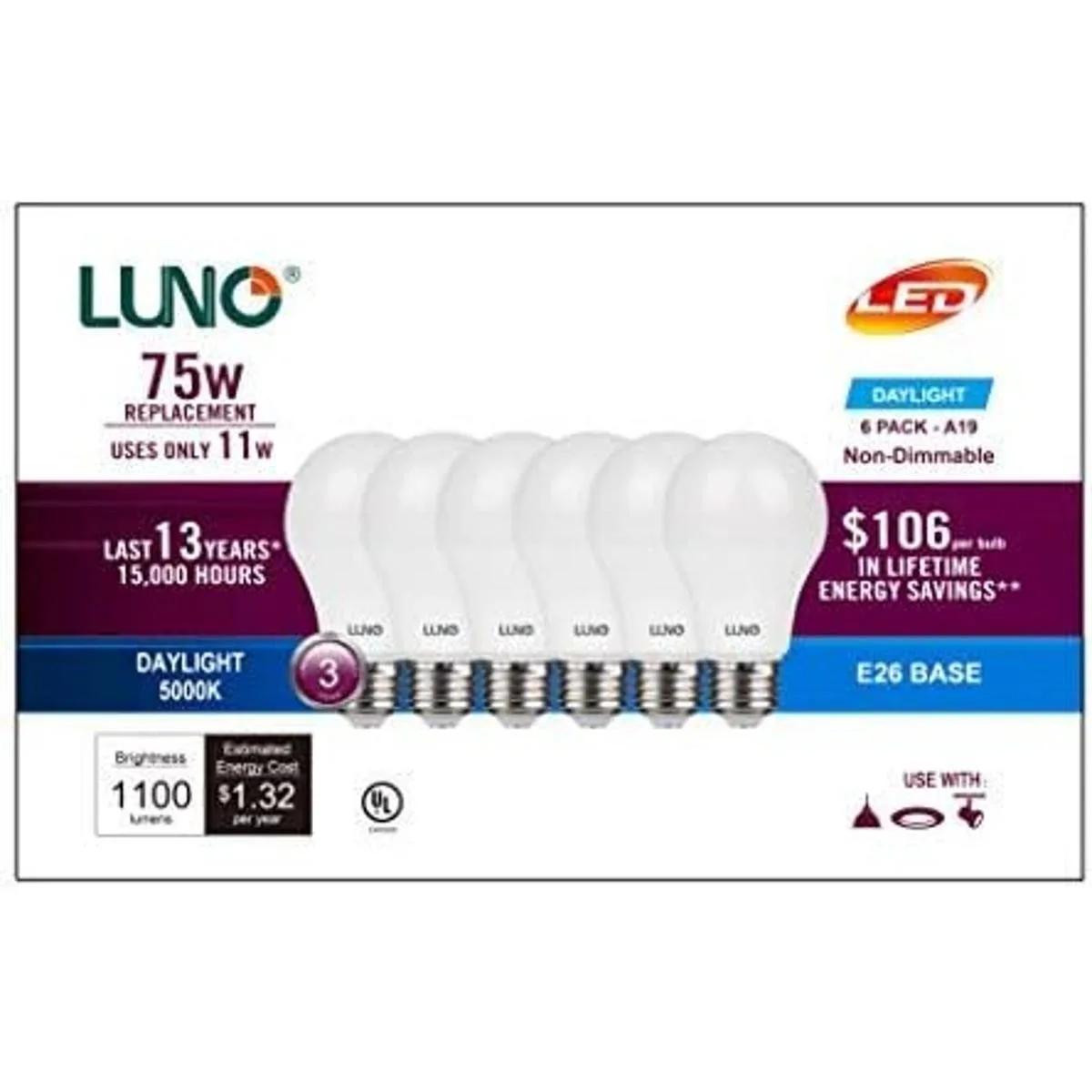 LUNO Bombilla LED A19 no regulable 11 W equivalente a 75_2