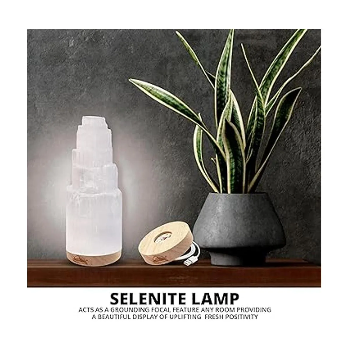 Himalayan Glow Lámpara de selenita natural de 7.9 in de_6