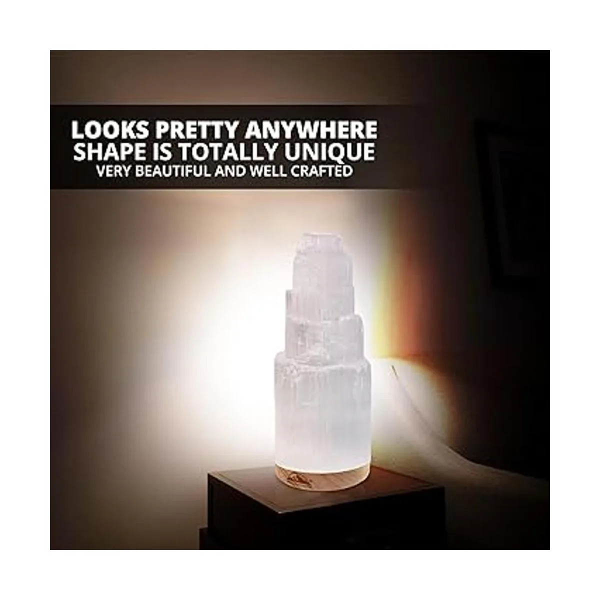 Himalayan Glow Lámpara de selenita natural de 7.9 in de_3