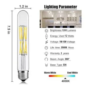 LEOOLS Bombilla tubular LED Edison regulable de 12 W_3