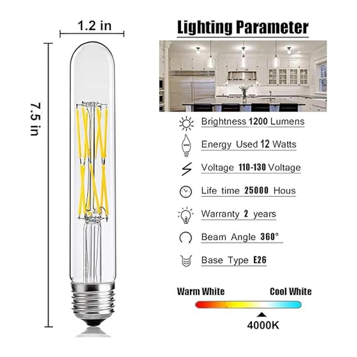 LEOOLS Bombilla tubular LED Edison regulable de 12 W_3