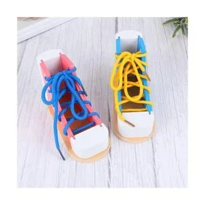 STOBOK 2 zapatillas de madera con cordones para aprender a_4