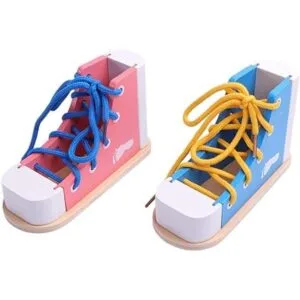 STOBOK 2 zapatillas de madera con cordones para aprender a_2