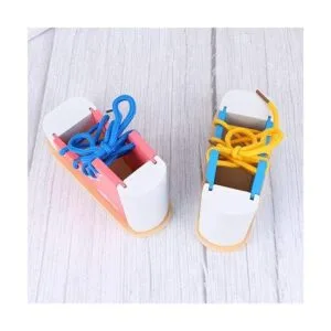 STOBOK 2 zapatillas de madera con cordones para aprender a_6