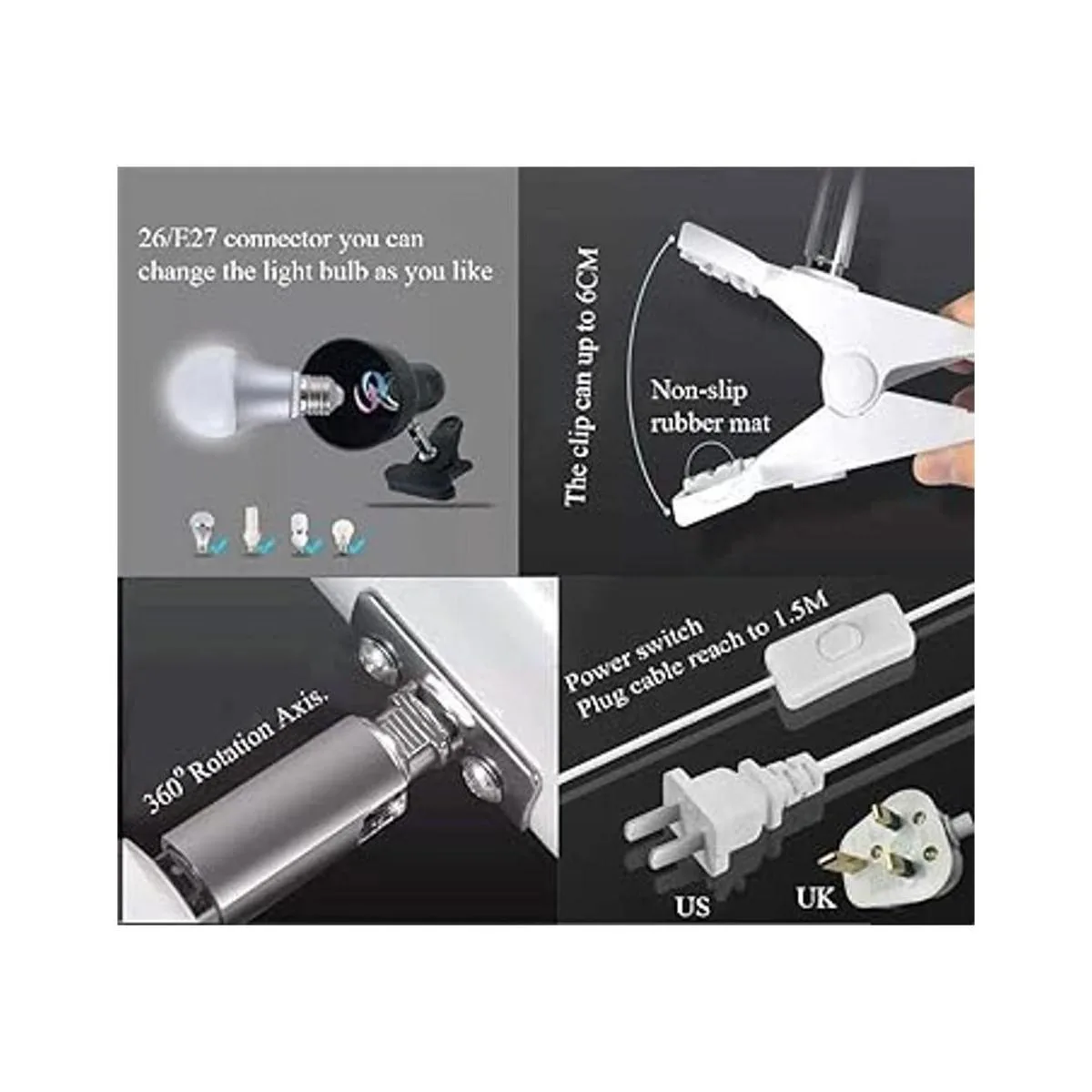 Luz Cilp encendida lámpara portátil de lectura de libros_4