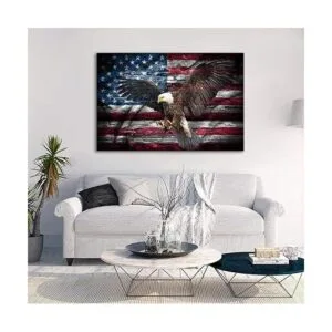 Bandera estadounidense retro águila calva arte de pared_6
