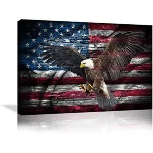 Bandera estadounidense retro águila calva arte de pared_1