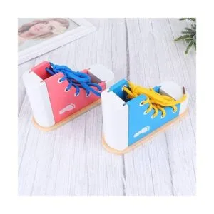 STOBOK 2 zapatillas de madera con cordones para aprender a_5