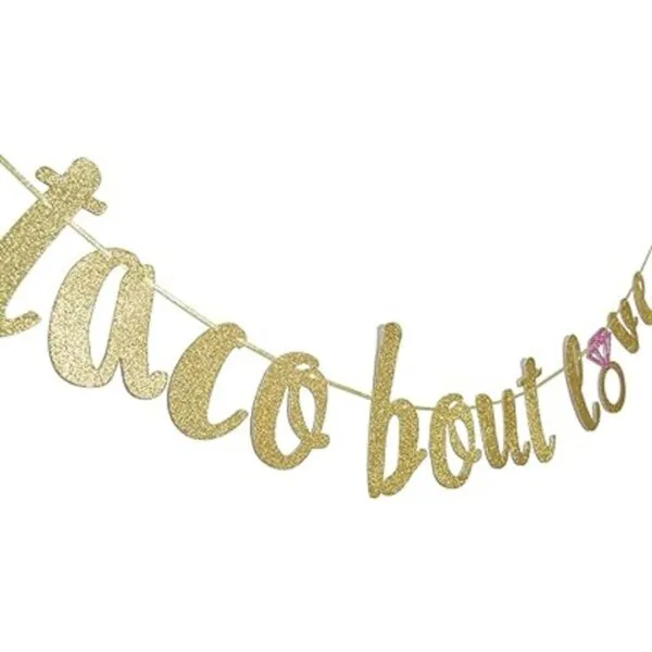Taco Bout Love Guirnalda de cartel con purpurina dorada_2