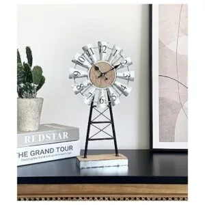 Reloj de mesa galvanizado de molino de viento en soporte_4