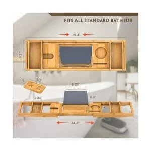 Bandeja organizadora ajustable de bambú para bañera con_6