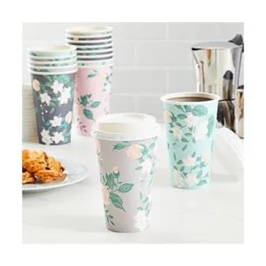 Paquete de 24 tazas de café térmicas de papel floral_2