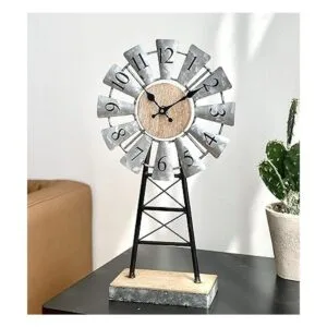 Reloj de mesa galvanizado de molino de viento en soporte_3