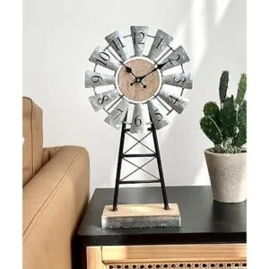 Reloj de mesa galvanizado de molino de viento en soporte_5