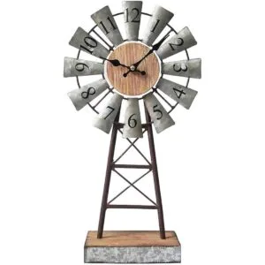 Reloj de mesa galvanizado de molino de viento en soporte_1